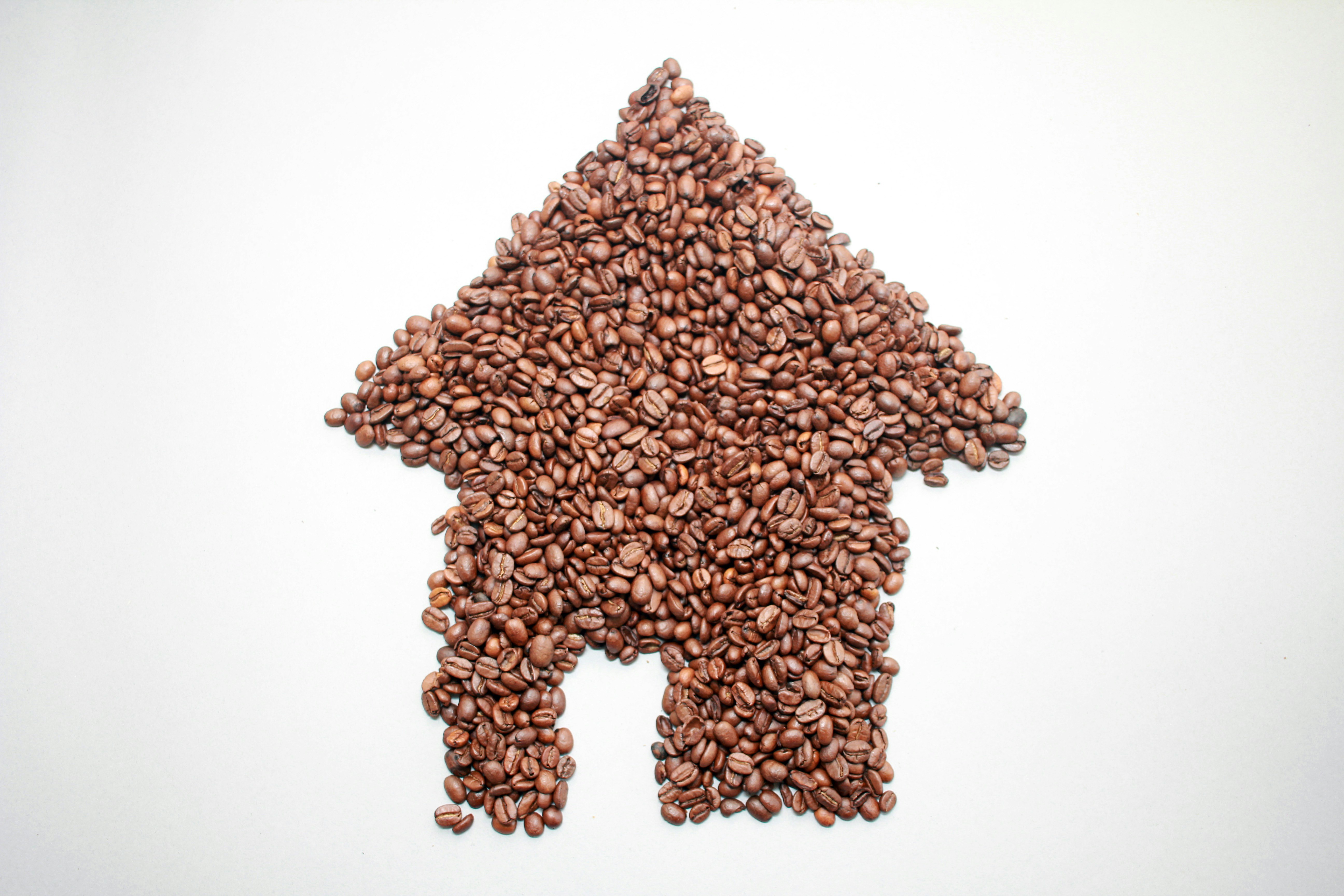 house-shaped brown coffee beans